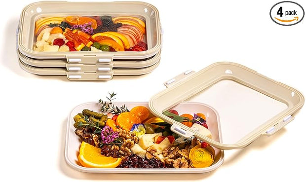 Reversible Lid Snack Trays - BPA-Free, Rectangle Meal Prep Containers