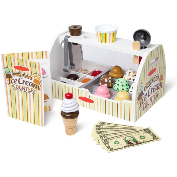 Wooden Ice Cream Play Counter - 28-Piece Pretend Play Set