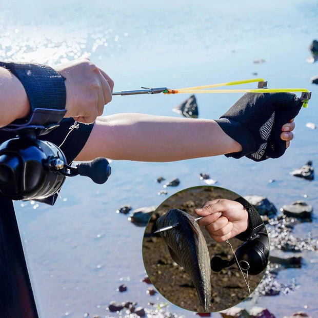 Classic Spearfishing Slingshot Set – Stainless Steel Frame with Fishing Reel & Accessories