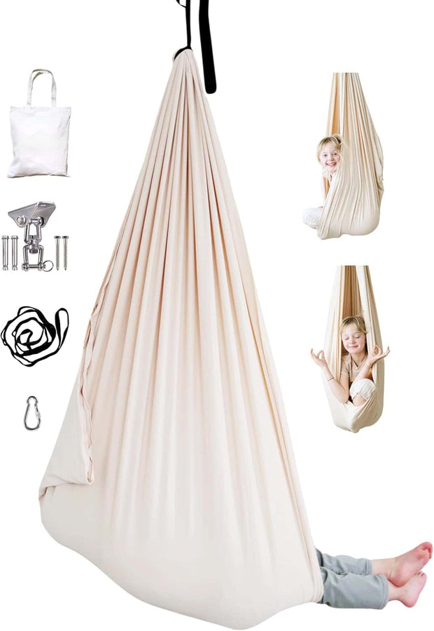 Indoor/Outdoor Double-Layer Cotton Sensory Compression Swing with 360° Swivel Hardware
