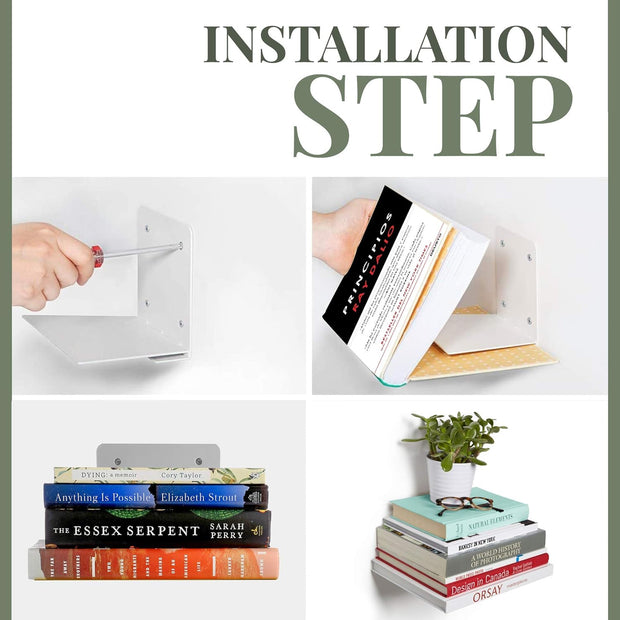 4-Pack Invisible Floating Bookshelves | Heavy-Duty Wall-Mounted Metal Book Organizer