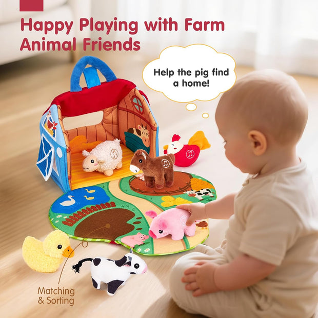 Baby Surprise Barn Toy – Plush Farm Animals with Real Sounds