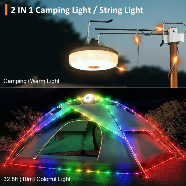 Rechargeable 4-in-1 Camping String Light with 8 Modes, USB Charging, & Quick Storage