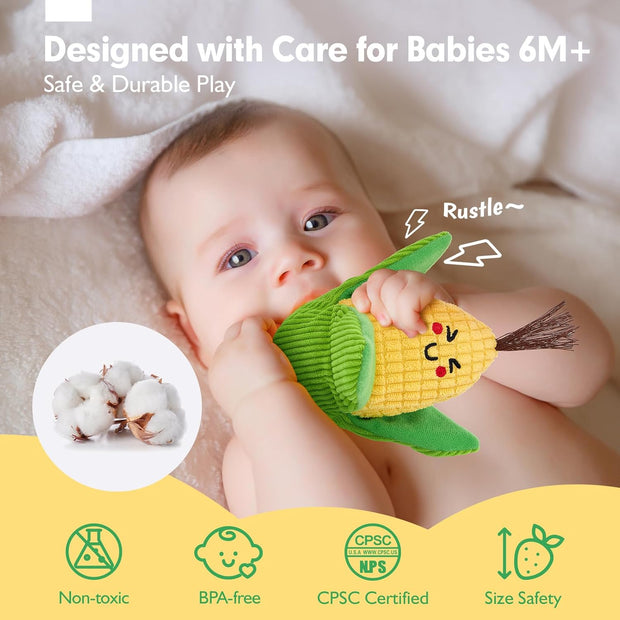Baby Sensory Toys – 16 PCS My First Fruit & Vegetable Sorting Playset | Crinkle & Rattle