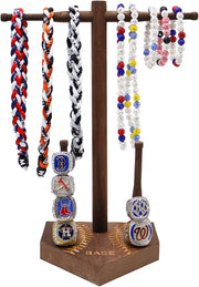 Custom Engraved Baseball & Softball Drip Necklace Display Stand – Wooden Stacking Ring & Necklace Organizer