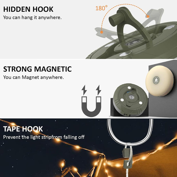 Rechargeable 4-in-1 Camping String Light with 8 Modes, USB Charging, & Quick Storage