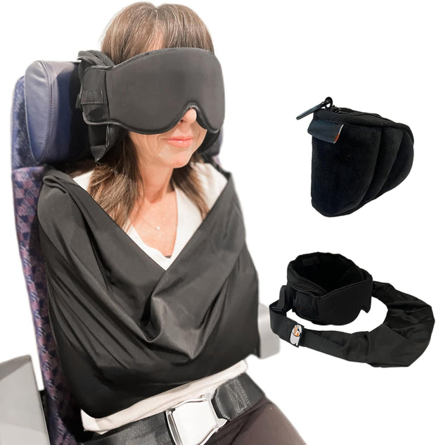 3-in-1 Travel Sleep Support System – Memory Foam Neck Pillow, Adjustable Eye Mask
