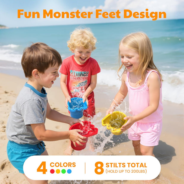 Children's Balance Stilts – 4 Pairs (8 Stilts) with Monster Feet for Balance & Coordination