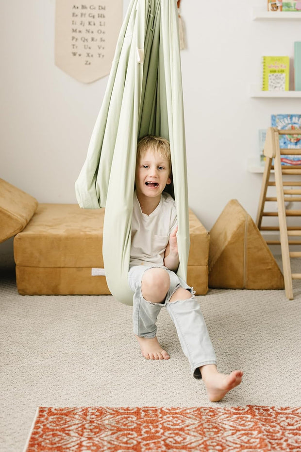 Indoor/Outdoor Double-Layer Cotton Sensory Compression Swing with 360° Swivel Hardware