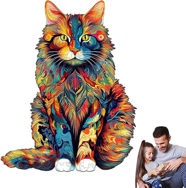 Color-Changing Cat Wooden Puzzle – Premium Eco-Friendly Jigsaw for Relaxation