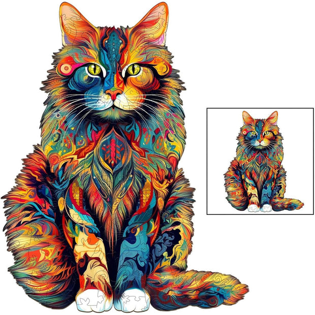 Color-Changing Cat Wooden Puzzle – Premium Eco-Friendly Jigsaw for Relaxation