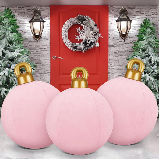 Giant Inflatable Christmas Ornaments – 3-Piece 32-Inch Outdoor Holiday Decorations (Pink)