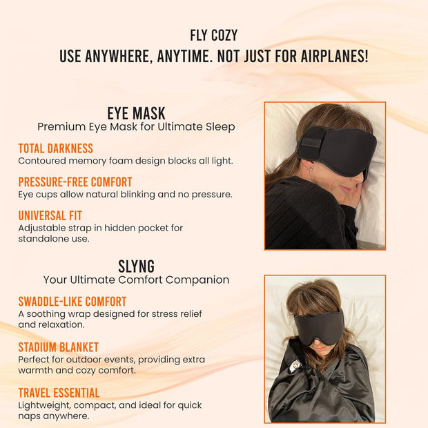 3-in-1 Travel Sleep Support System – Memory Foam Neck Pillow, Adjustable Eye Mask