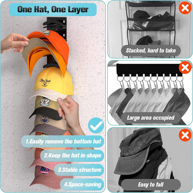 Baseball Cap Organizer (Set of 1) – Wall-Mounted Hat Rack with Strong Adhesive
