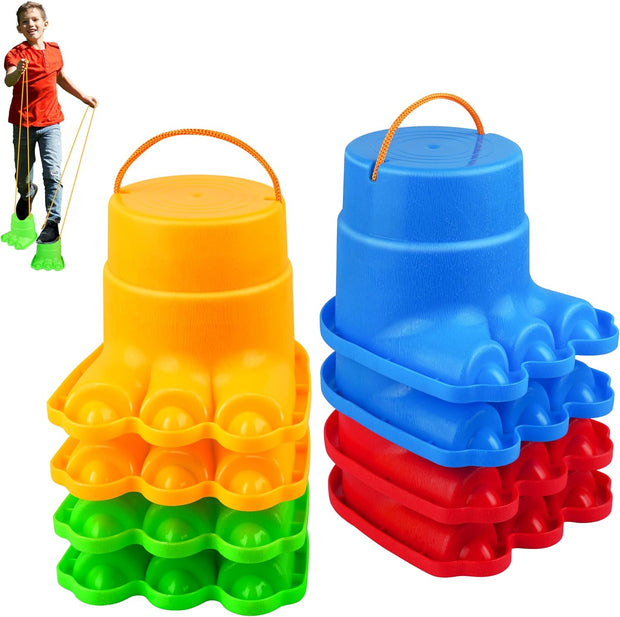 Children's Balance Stilts – 4 Pairs (8 Stilts) with Monster Feet for Balance & Coordination