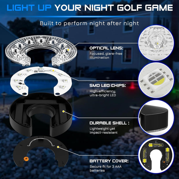 Golf Hole Cup Light with Anti-Glare Lens – Battery Powered Night Putting Green Cup Lamp