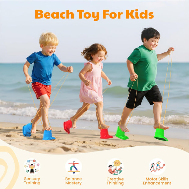 Children's Balance Stilts – 4 Pairs (8 Stilts) with Monster Feet for Balance & Coordination