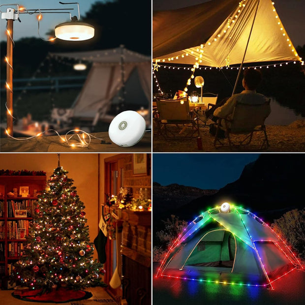 Rechargeable 4-in-1 Camping String Light with 8 Modes, USB Charging, & Quick Storage