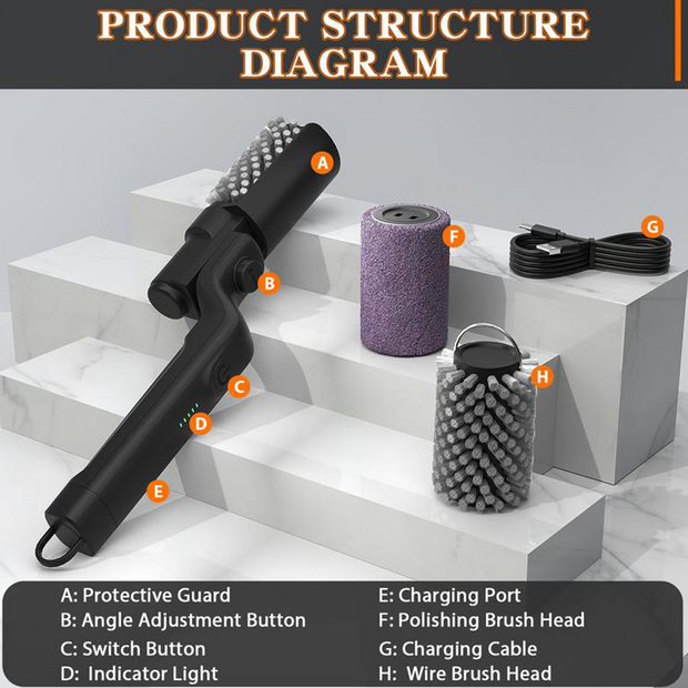 Electric BBQ Grill Brush Cordless and Rechargeable Stainless Steel Bristles