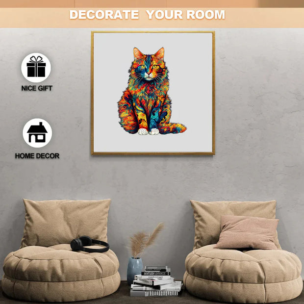 Color-Changing Cat Wooden Puzzle – Premium Eco-Friendly Jigsaw for Relaxation