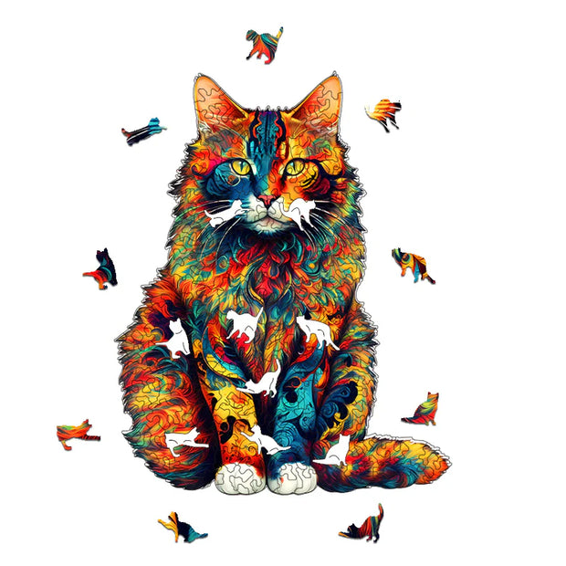 Color-Changing Cat Wooden Puzzle – Premium Eco-Friendly Jigsaw for Relaxation