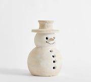 Handcrafted Clay Snowman Figurine | Matte Glazed, Red Clay Decoration
