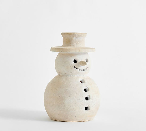 Handcrafted Clay Snowman Figurine | Matte Glazed, Red Clay Decoration