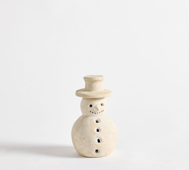 Handcrafted Clay Snowman Figurine | Matte Glazed, Red Clay Decoration