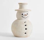Handcrafted Clay Snowman Figurine | Matte Glazed, Red Clay Decoration