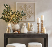 Handcrafted Clay Snowman Figurine | Matte Glazed, Red Clay Decoration