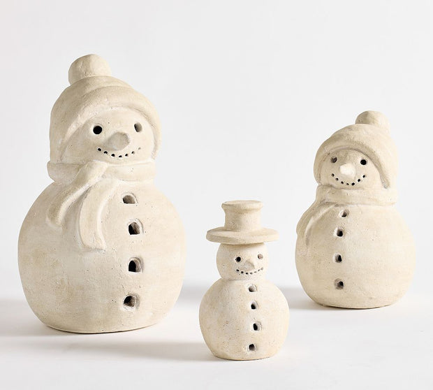Handcrafted Clay Snowman Figurine | Matte Glazed, Red Clay Decoration