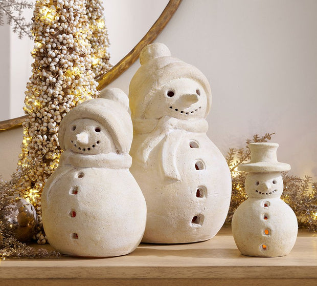 Handcrafted Clay Snowman Figurine | Matte Glazed, Red Clay Decoration